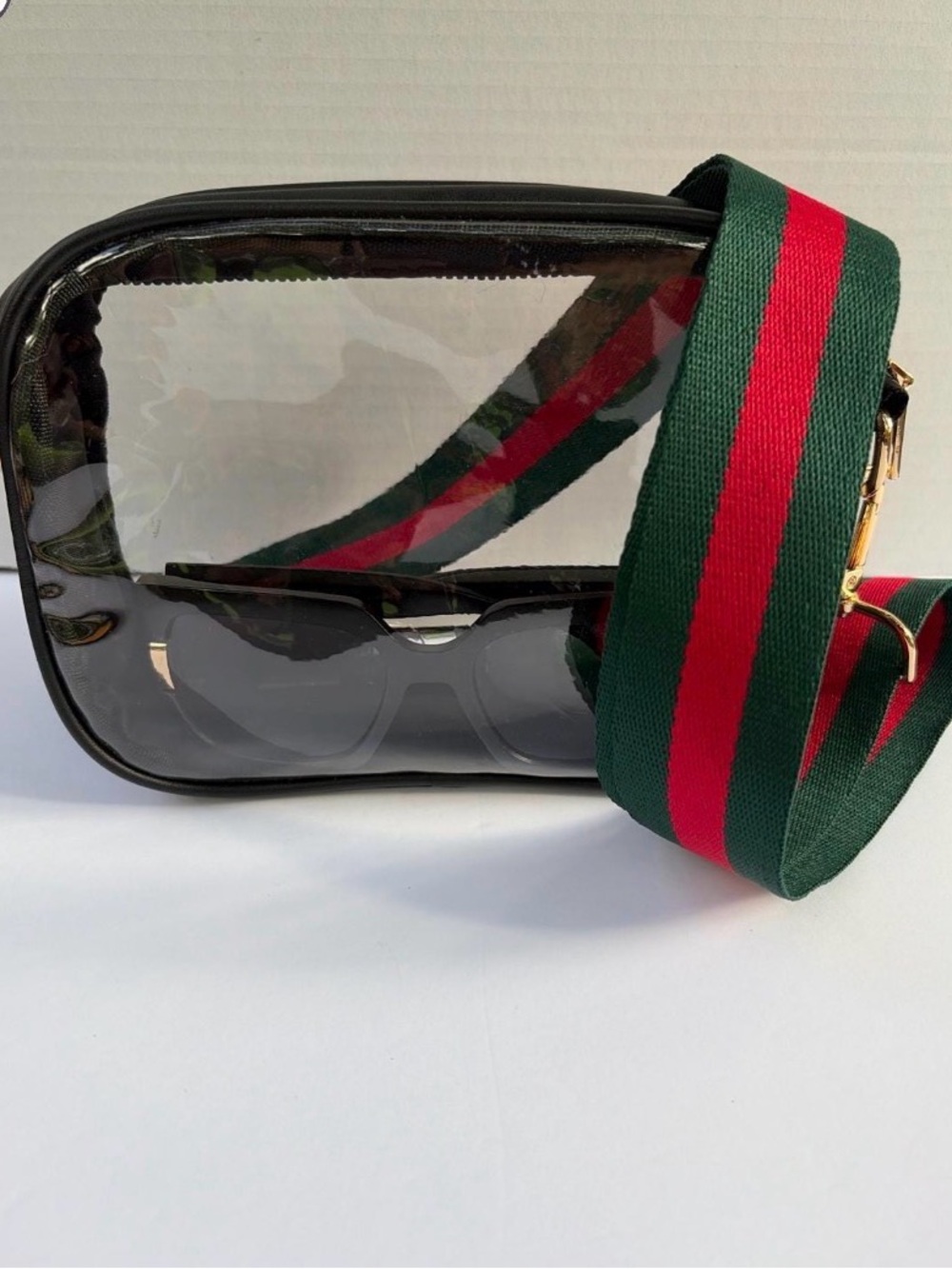 Black Clear Stadium Bag Crossbody Purse | Green Red Strap